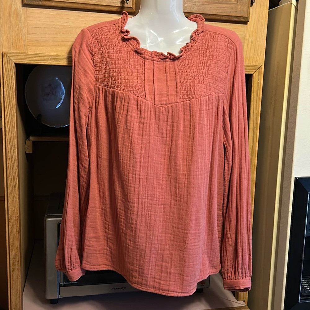Women’s Kohl’s Sonoma long sleeve fushia 100% cotton stressed size small